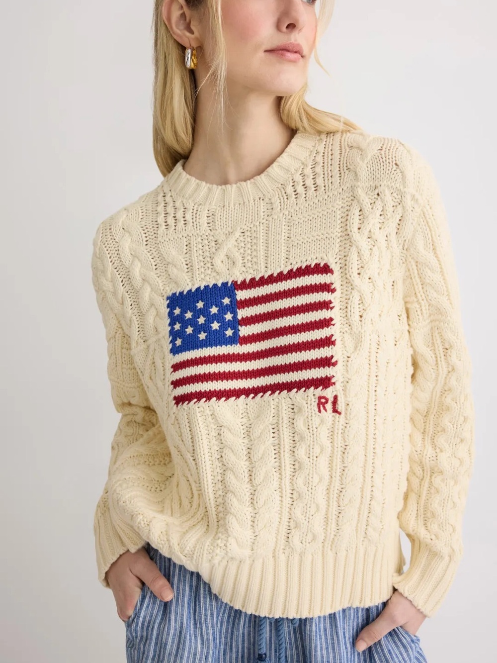 Polo Ralph Lauren Aran-knit Flag Cotton Sweater